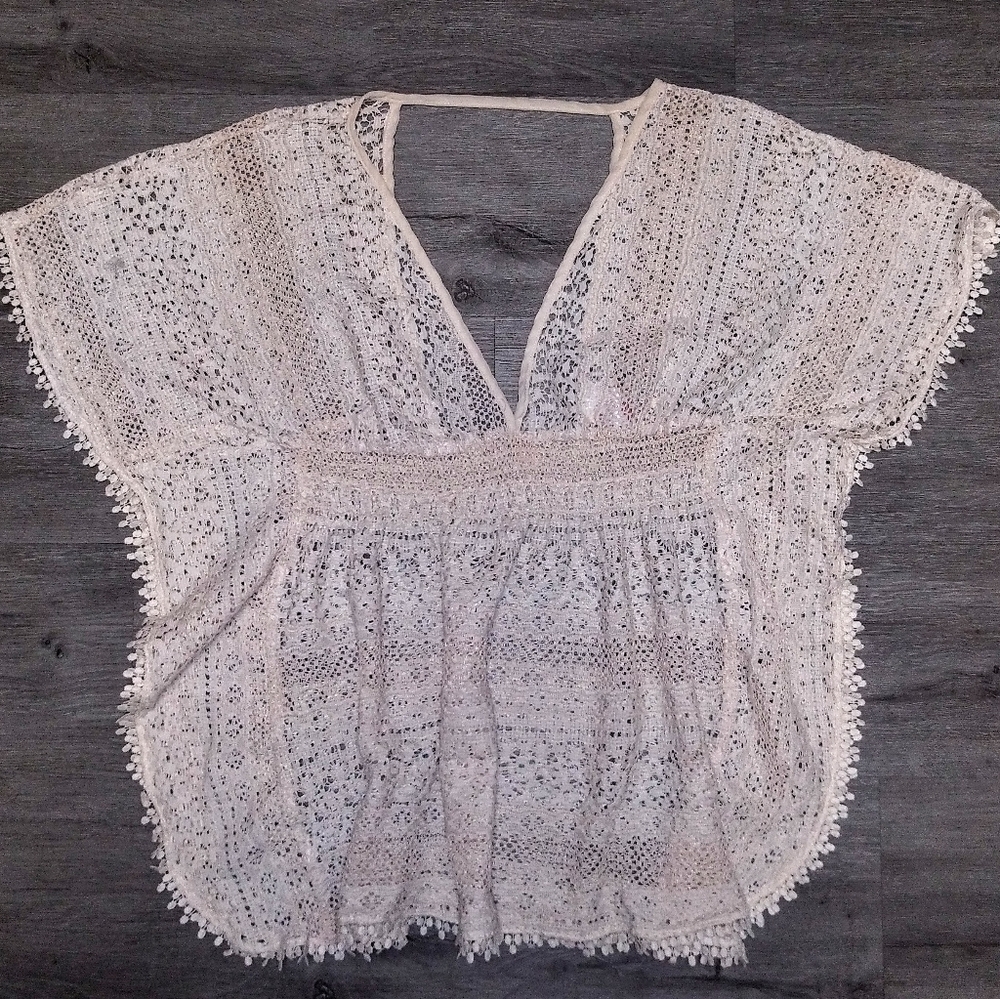 NWOT Beautiful Cream Boho Top Sz L